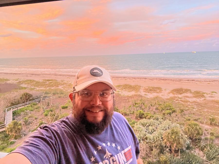 Mark Gabrielli at the beach at sunset
